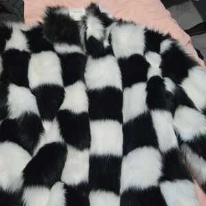 Forever 21 Black and White Checkered Teddy Jacket